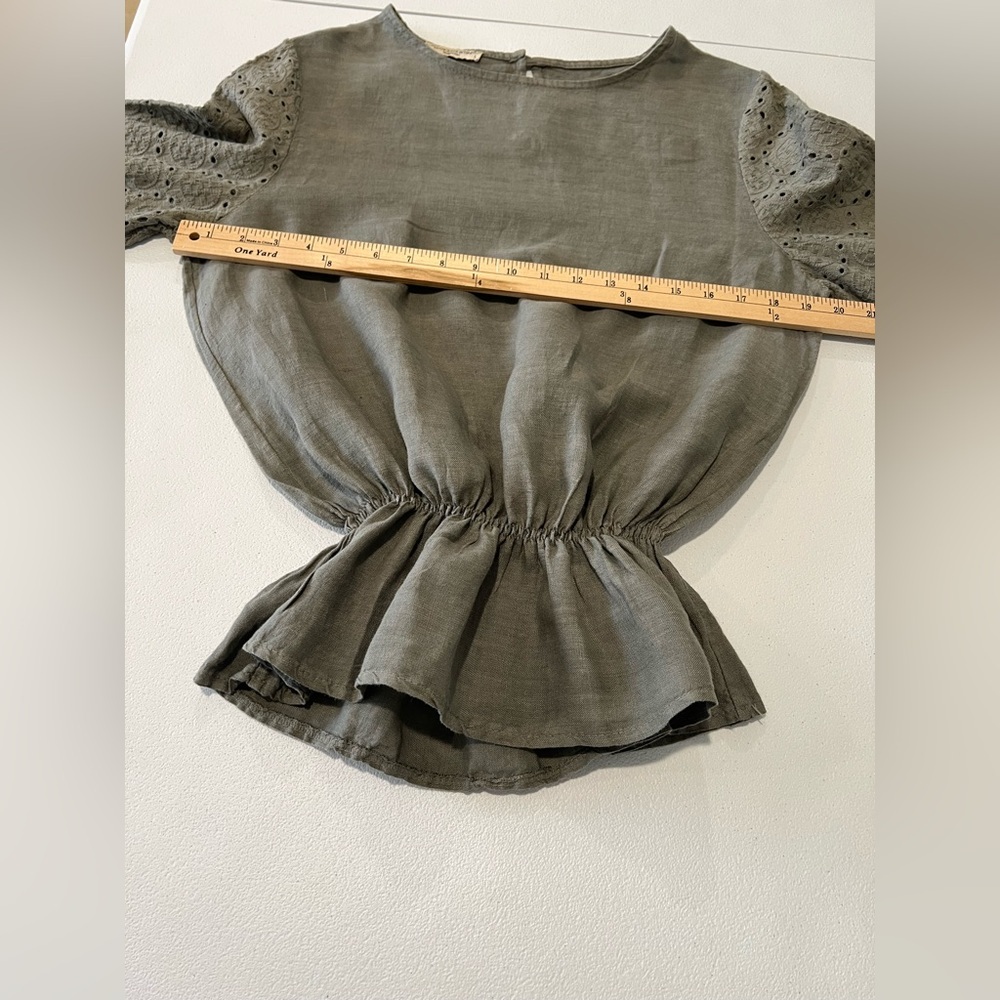 FRANCESCA BETTINI olive Women's Blouse with Lace Sleeves made in ITALY. L - Picture 7 of 10